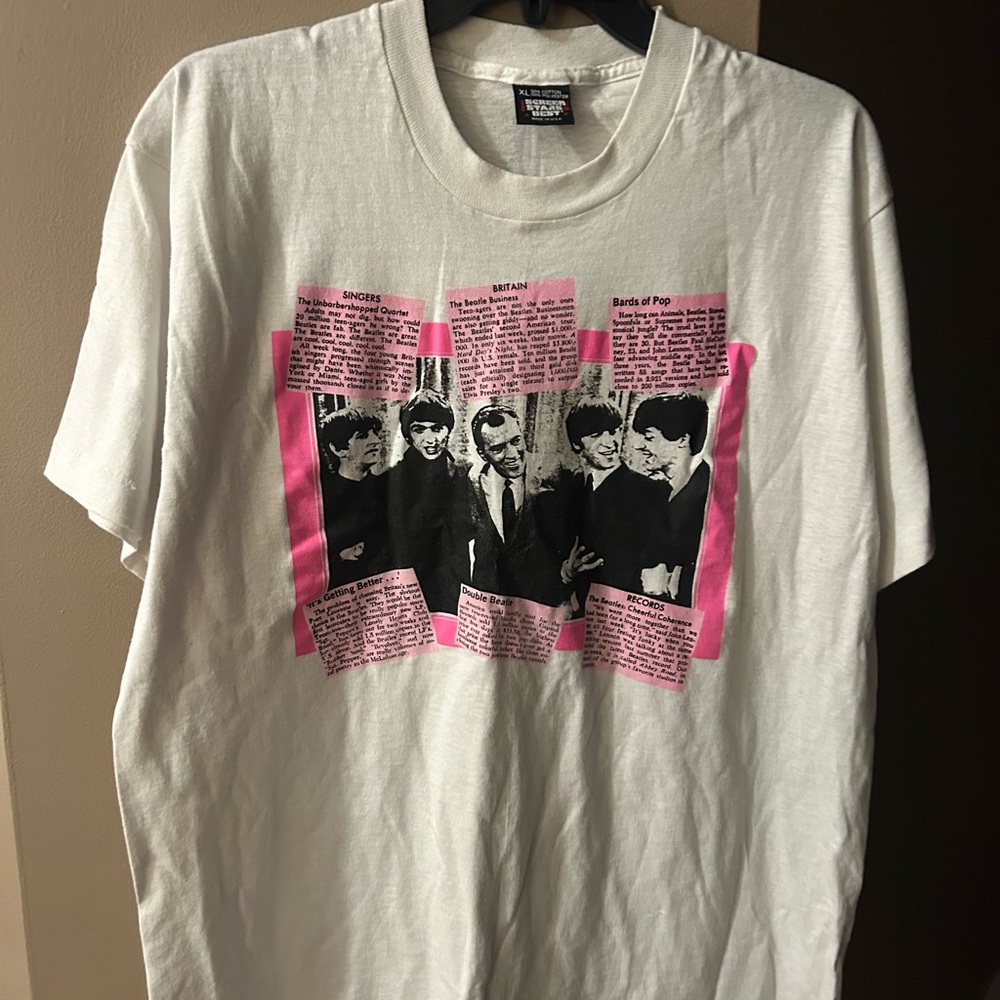 Screen Stars White and Pink Graphic Tee